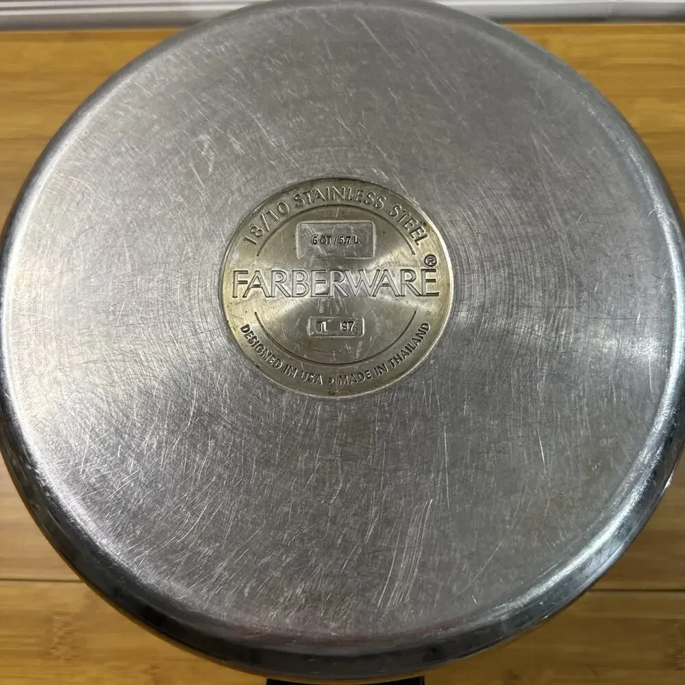 Vintage Farberware 6 Qt Stainless Steel Stock Pot Lid Aluminum Clad Bottom